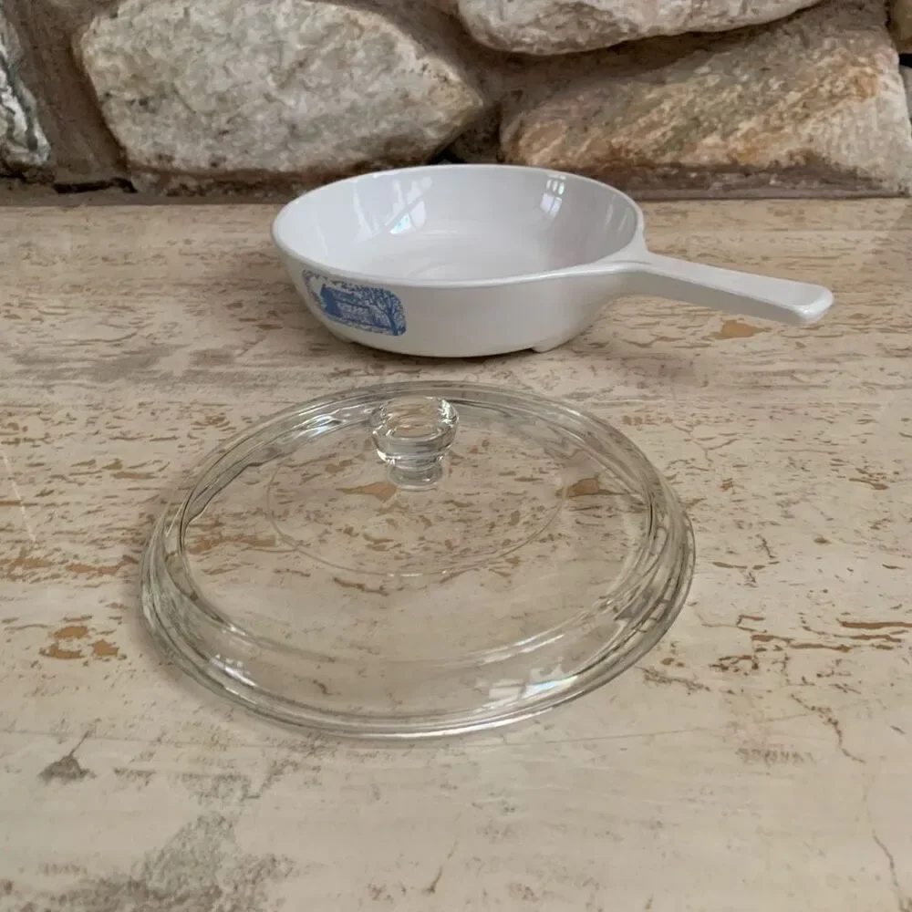 Vintage CorningWare Colonial house browning skillet with lid